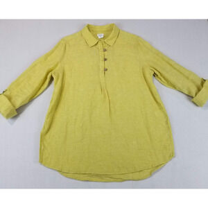 Sigrid Olsen 100% Linen Tunic Shirt Size Medium Green Popover Lagenlook Artisan